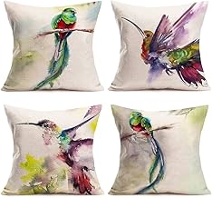Qinqingo Bird Pillow Covers Watercolor Hummingbirds Resplendent Quetzal Nature Green Bird Cushion Cases Outdoor Decorative...