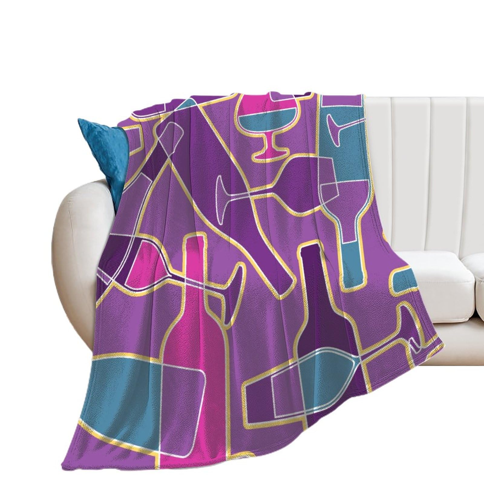 Couverture polaire en flanelle 150x200cm jeté de lit motif verre à vin