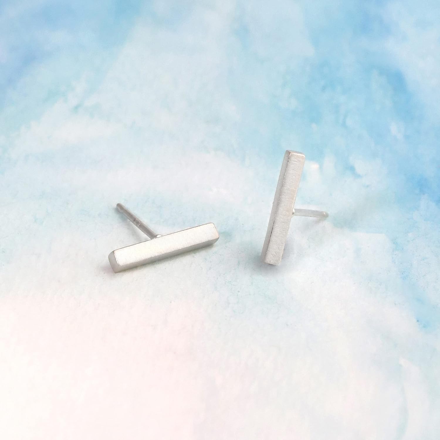 Boma Jewelry Sterling Silver Matte Finish Rectangle Bar Stud Earring - Image 3