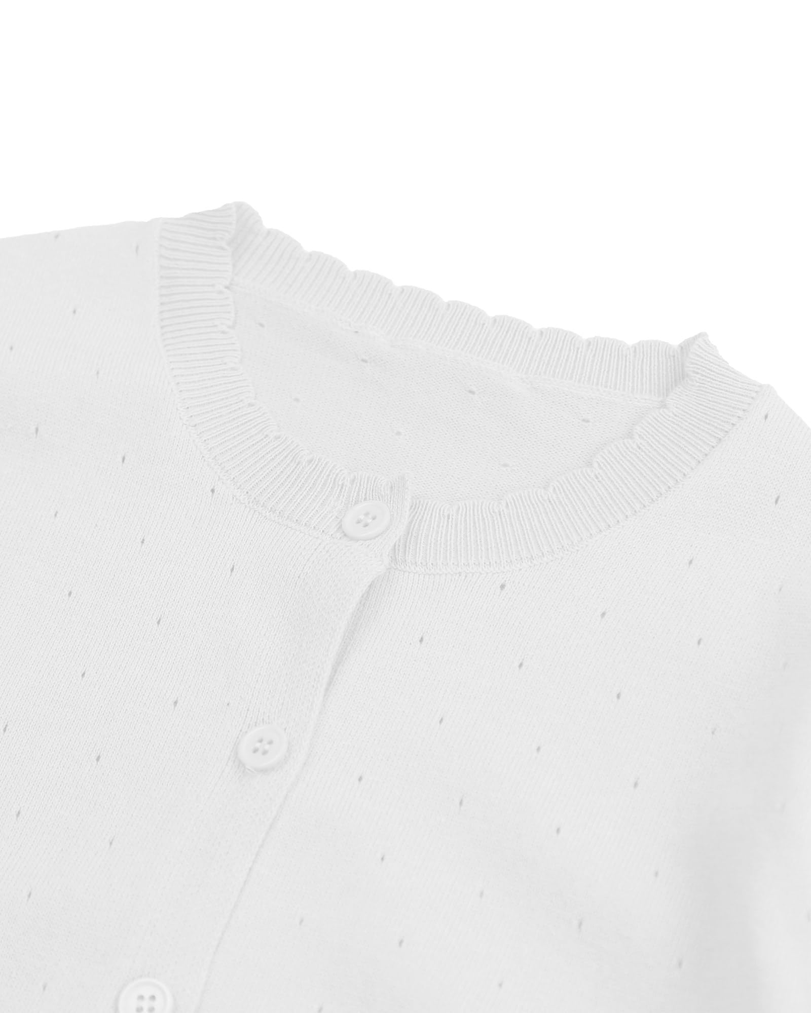 CUNYI Rebeca Mujer Corta Manga 3/4 Cárdigan Punto Ligero Cuello Redondo Suéter Elegante con Botones, Blanco S