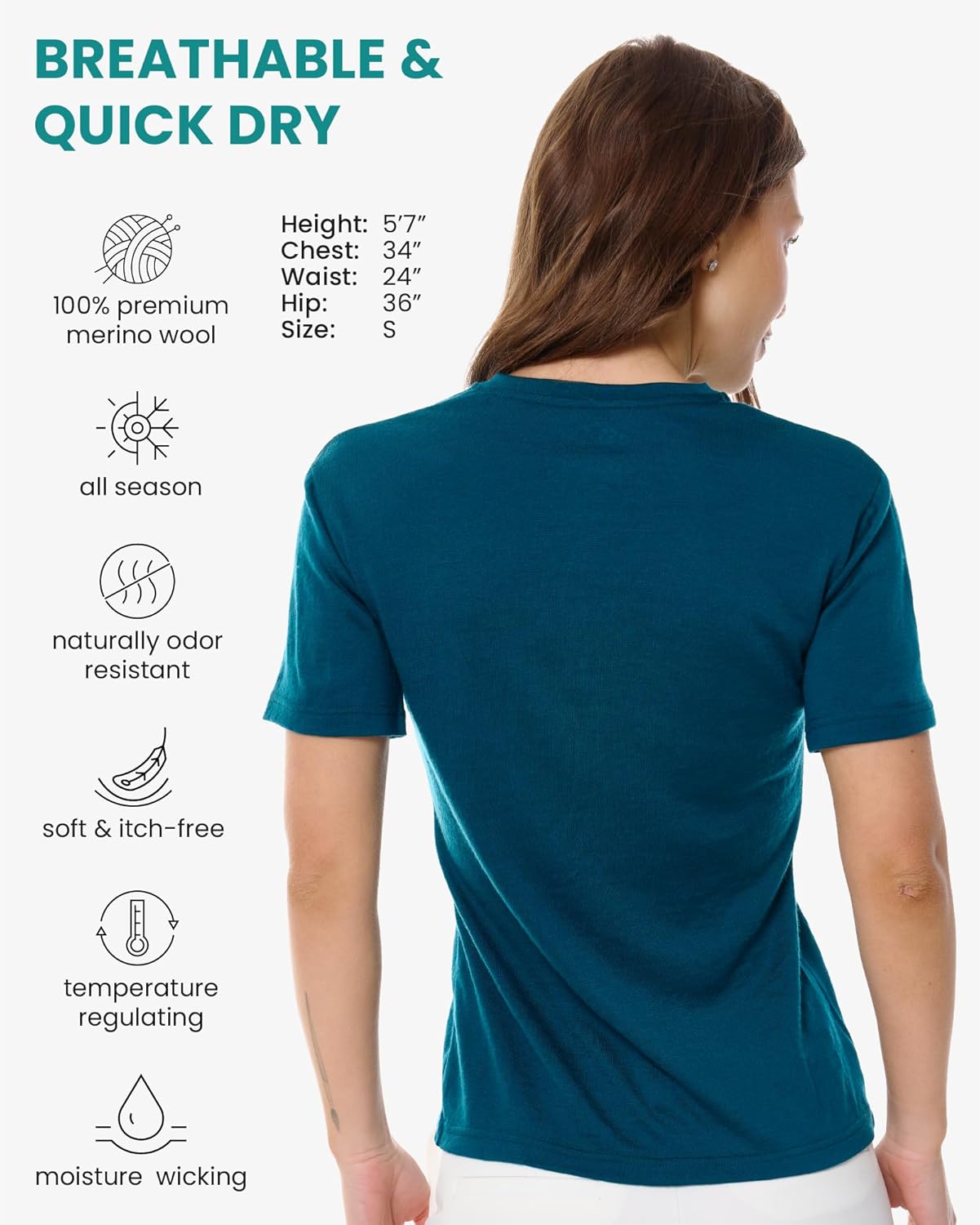 Merino.tech Merino Wool Shirt Women - 100% Merino Wool Base Layer Women Short Sleeve Tee