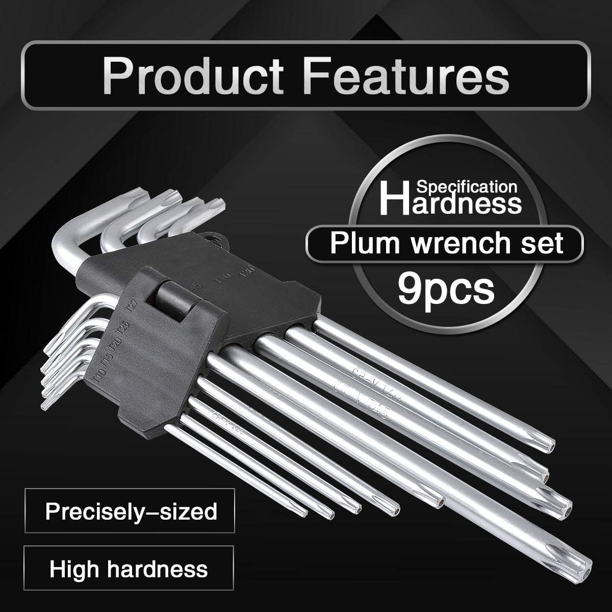 KATUR Long Arm Star Key Wrench Set, 9PCS Metric Double Long Arm Star End Key Set Tools for Automotive Household Projects Lawn Equipment and Engine Repairs T10-T50 (Long)
