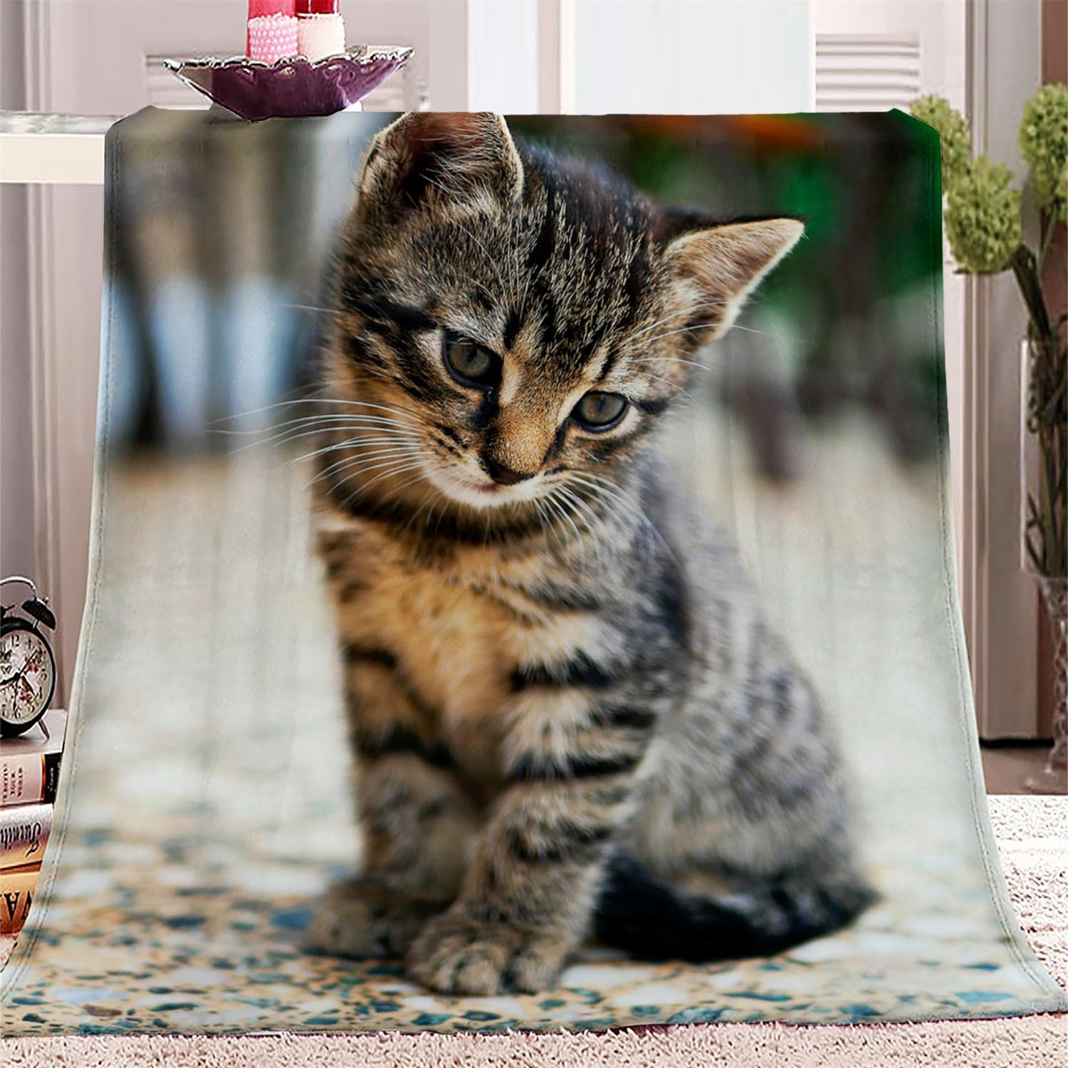 Blanket Throw Animal Kitten Sherpa Fleece Blanket 180 x 200cm Fluffy Soft Warm 3D Printed Flannel Blankets Bedspread for Bed Sofa Settees Couch Chair Office