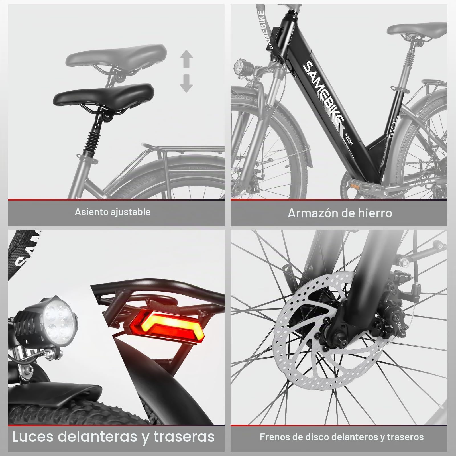 SAMEBIKE Bicicleta Eléctrica de Montaña 26/27.5 Pulgadas 36V15AH Batería Extraíble Pedal Asistido Bicicleta Eléctrica de Montaña Urbana Ebike Adultos