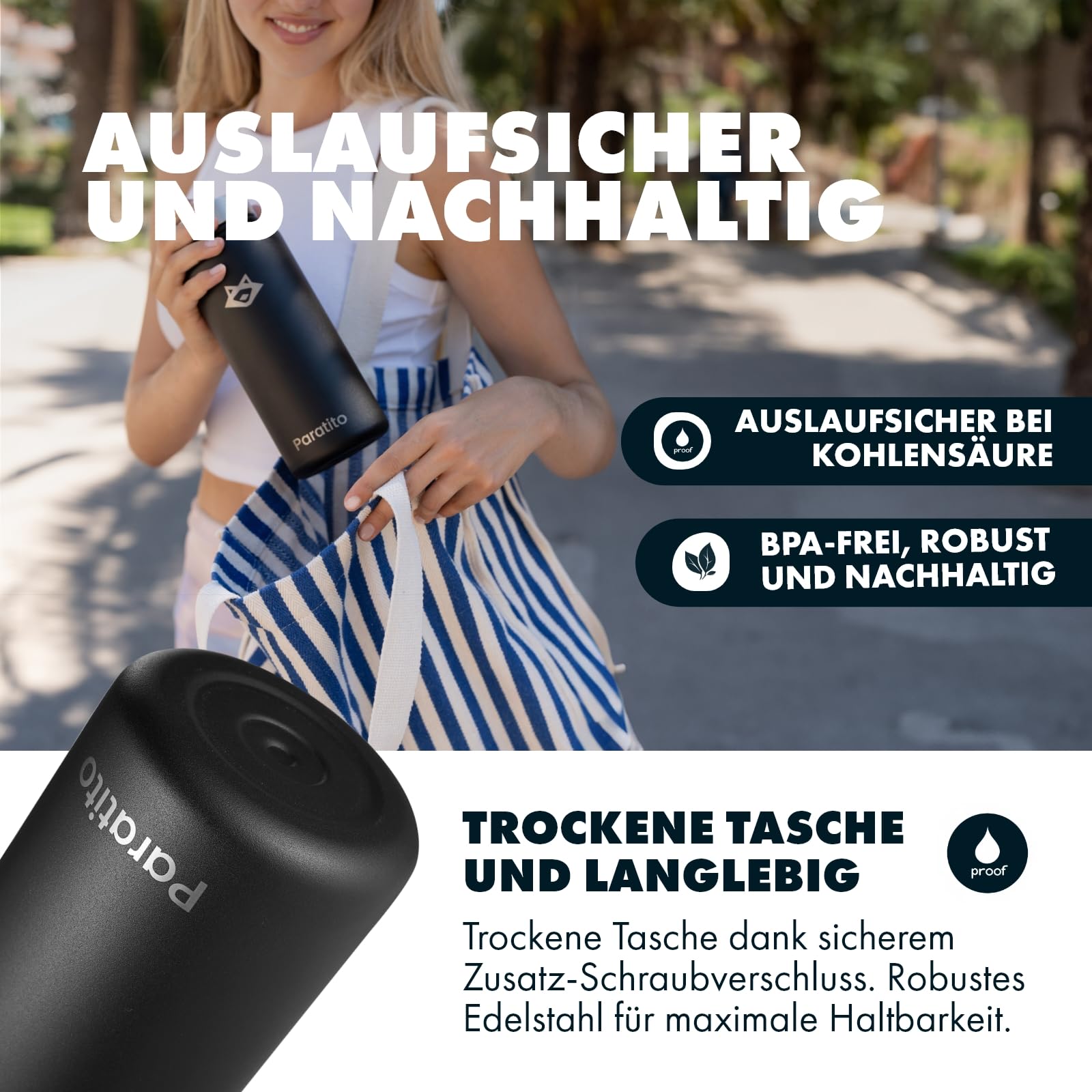 Edelstahl Trinkflasche mit Strohhalm 1L, BPA-frei, Thermo Trinkflasche mit Trinkhalm für Kinder & Erwachsene - Robuste Isolierflasche für Schule, Büro, Outdoor (Strohhalm Bundle, Schwarz)