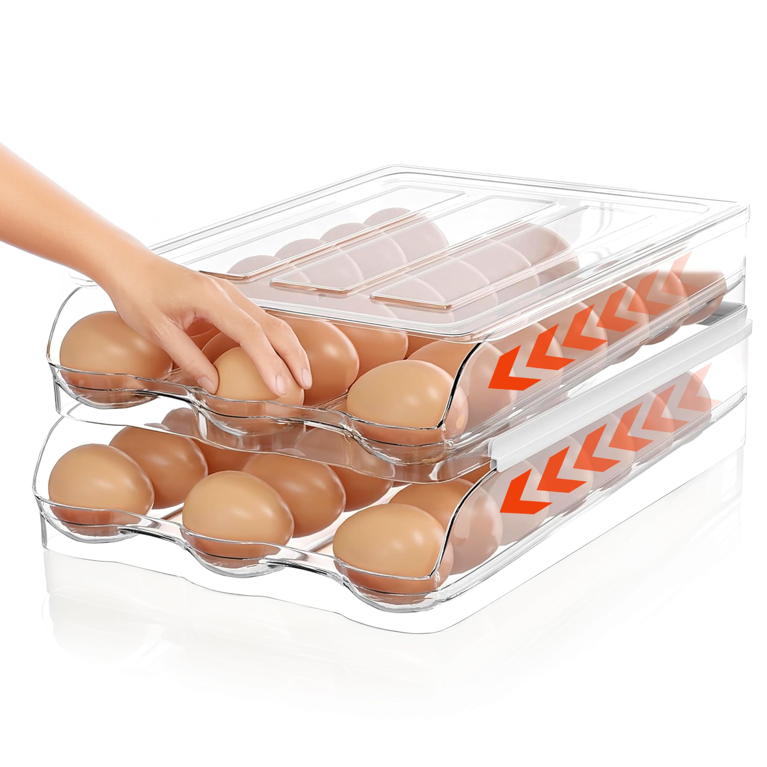 Soporte para 36 huevos para refrigerador, organizador automático de huevos de 2 niveles para ahorrar espacio y almacenamiento fresco, sin BPA