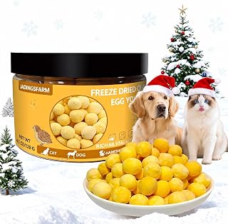Freeze Dried Quail Egg Yolk Dog Cat Treats, Single Ingredient Raw Snacks, High Protein, Supports Skin & Coat Health, Freeze Dried Dog Treats, No Additives, Grain & Gluten Free – 4.5oz