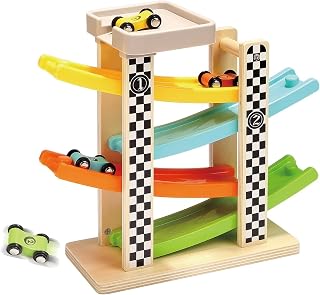 TOP BRIGHT Kugelbahn Holz mit 4 Autos, Kinderspielzeug ab 1 2 Jahre