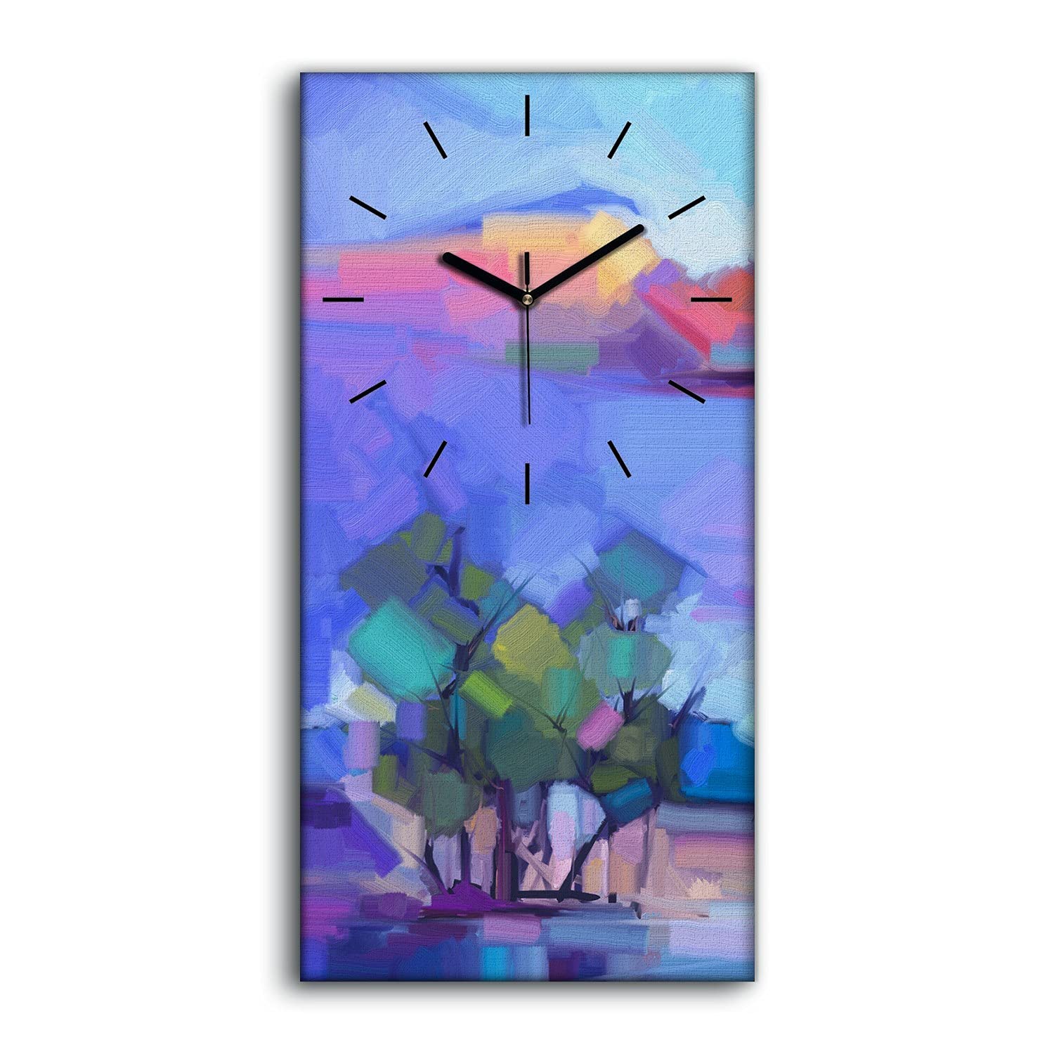 Art mural de prestige horloge sur toile arbres colorés avec aiguilles noires épurées