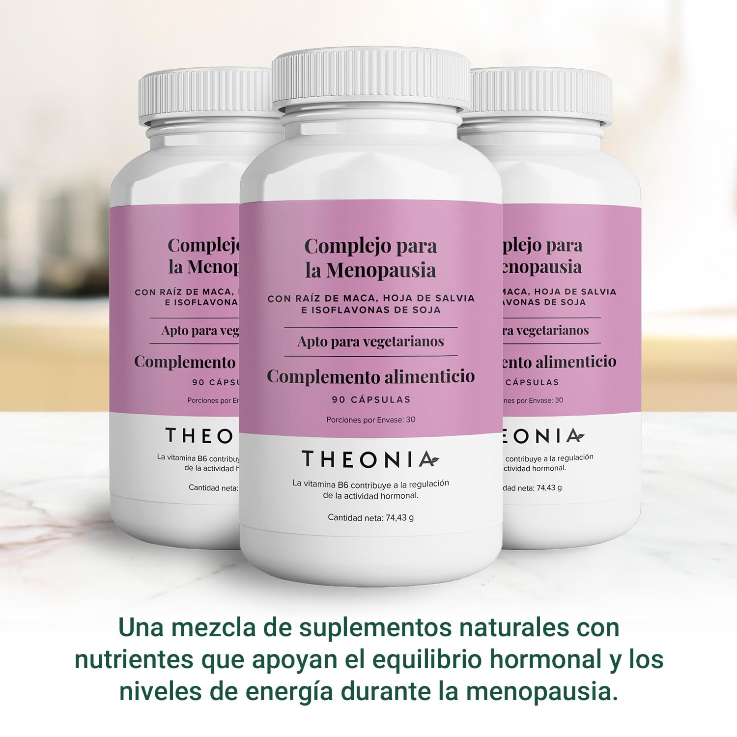 Theonia Complejo Menopausia Suplemento para Mujeres | Vitamina B6 para Regulación Hormonal, Magnesio y Zinc - Maca, Salvia, Dong Quai - 60 Cápsulas Vegetarianas