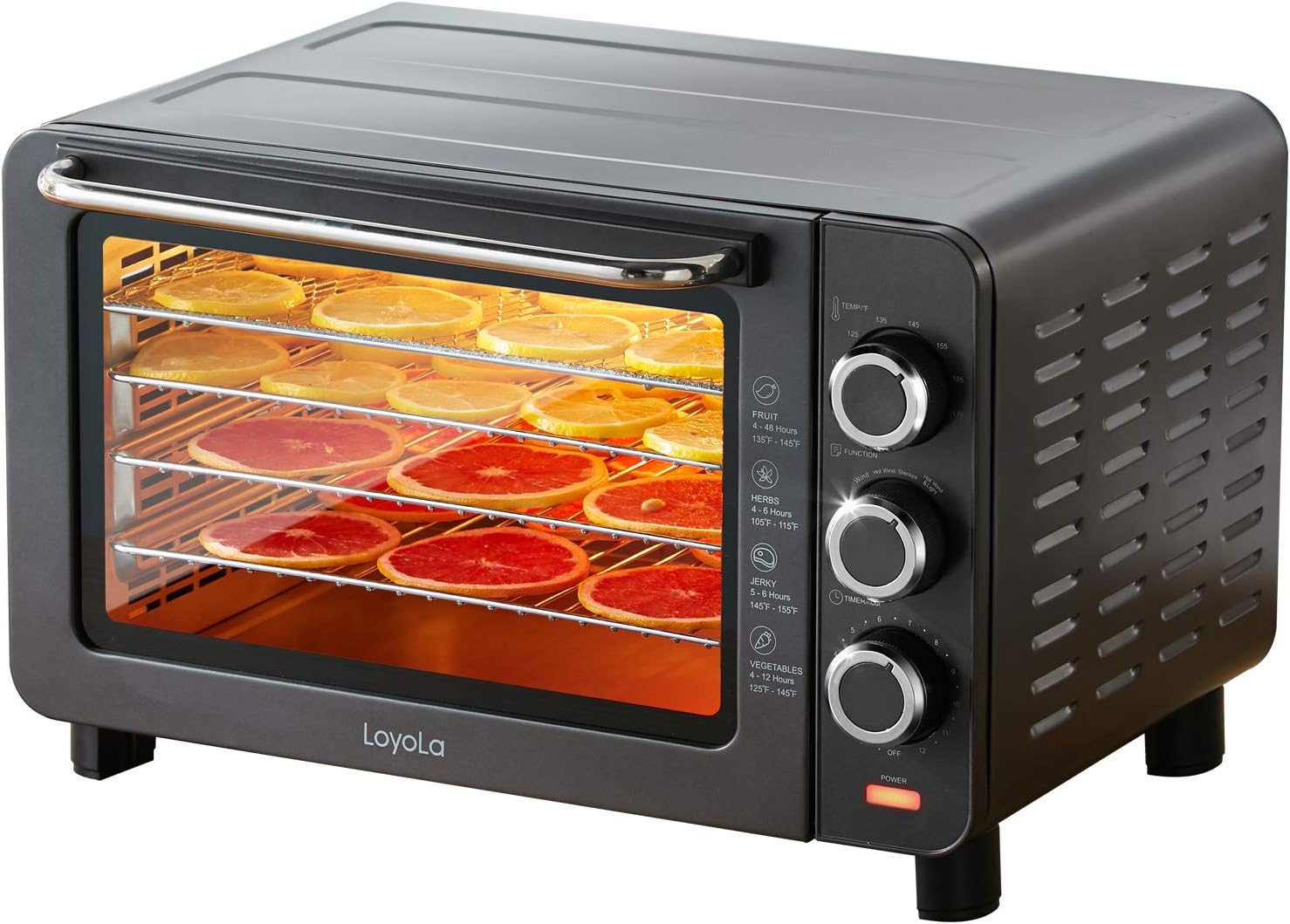 Food Dehydrator Machine, LoyoLa Electric Dehydrator Faster Drying for Beef Jerky,Fruit, Dog Treats, Herbs, Vegetable, Dried Snacks with 4 Stainless Steel Trays and Time & Temperature Control