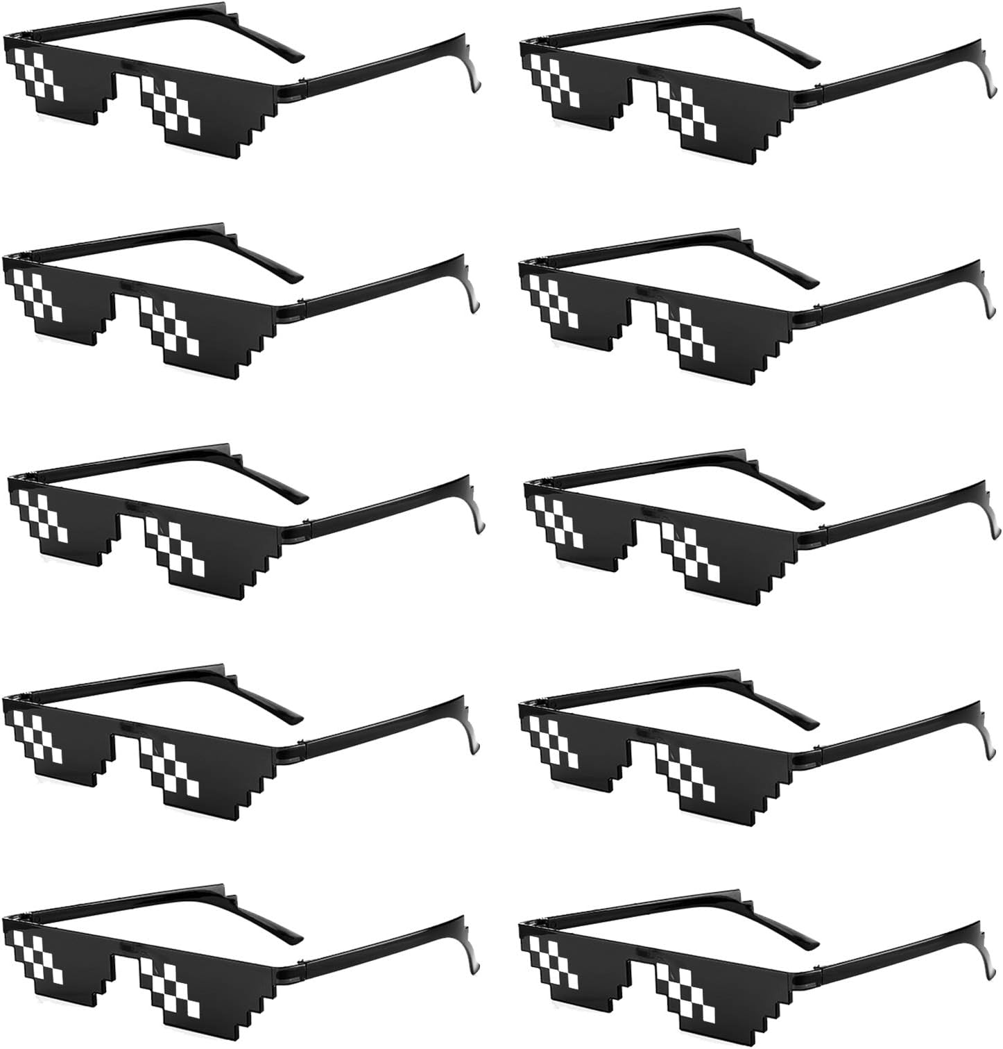 SUNOVELTIES 10 Pack Thug Life Party Sunglasses 8 Bit Pixelated Tiny Mosaic Gamer MLG Photo Props Glasses for Adults