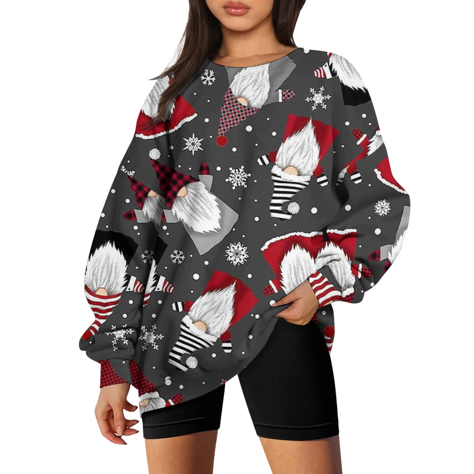 Fleece Crop Set Womens Ladies Autumn Winter Christmas Print Loose Top  Hoodless Pullover Sweatshirt Sweatshirt With Pocket Little Boy