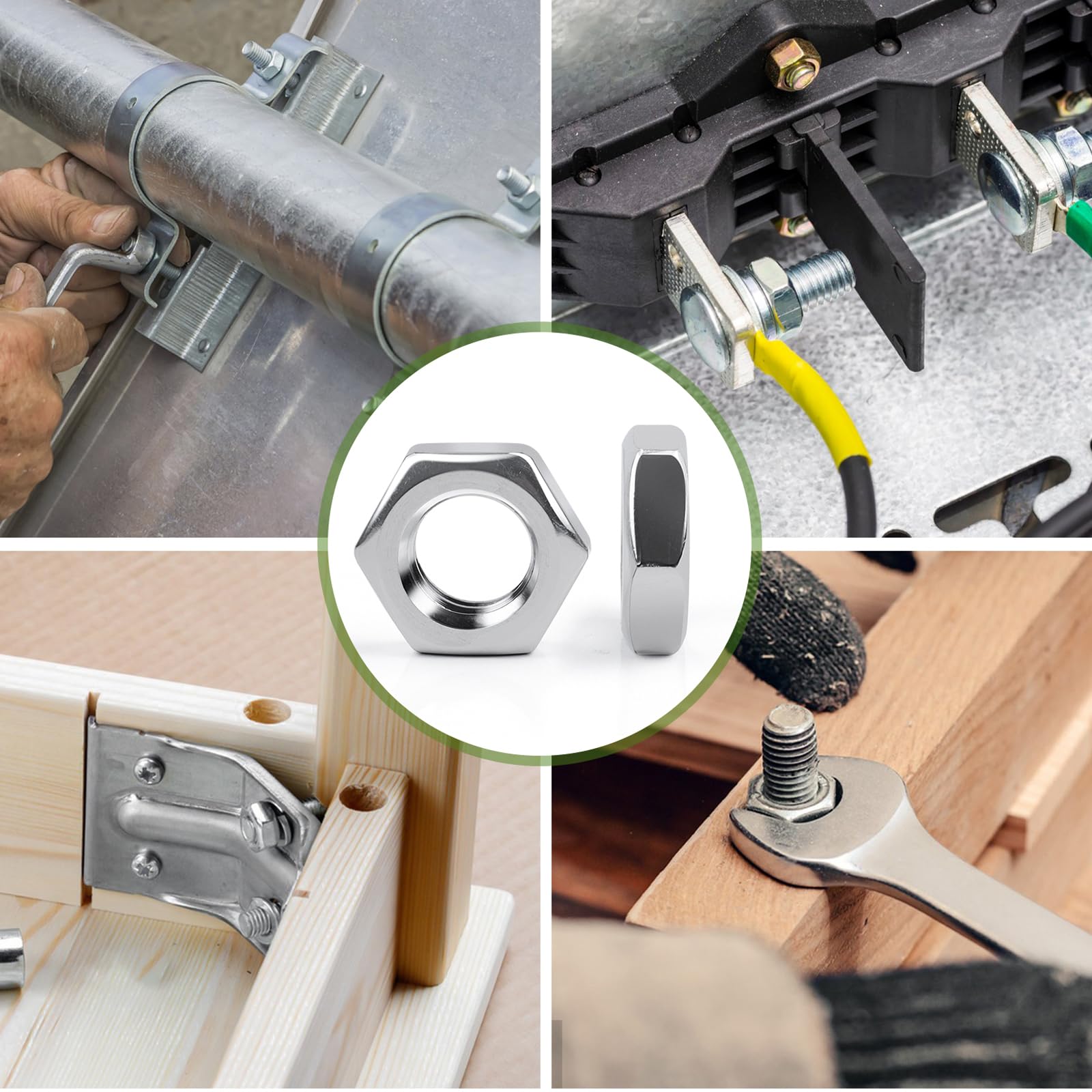 Dadi M4, 50 pezzi, dadi esagonali in acciaio inox (forma bassa), DIN439 A2 V2A, dadi in acciaio inox, dadi piatti esagonali per viti e rondelle e barre filettate
