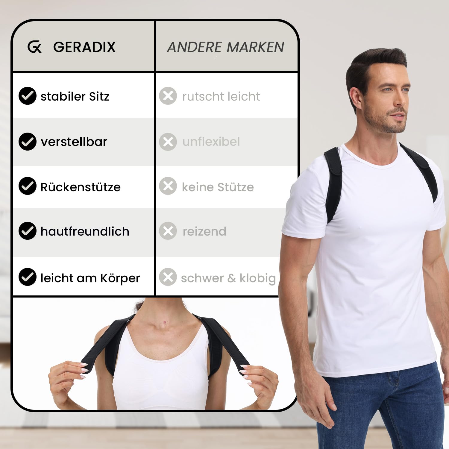 GERADIX Haltungskorrektur Rücken Geradehalter Rückenstützgürtel: Back Posture Rückenkorrektur für Herren und Damen Verstellbare und Atmungsaktive Korrektur Rückengurt (S-L) - 3