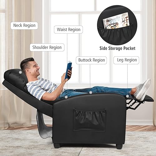 Miniatura 14 de POWERSTONE Silla reclinable de tela con función de masaje, silla reclinable pequeña, sofá individual, silla de cine en casa con cojín más grueso,