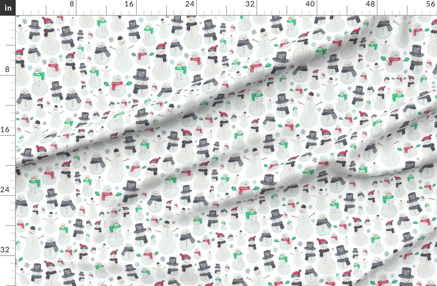 Spoonflower Fabric - Christmas Snowmen Winter Snow Snowman Children Printed on Organic Cotton Sateen Fabric by The Yard - Sewing Quilting Apparel Home Decor