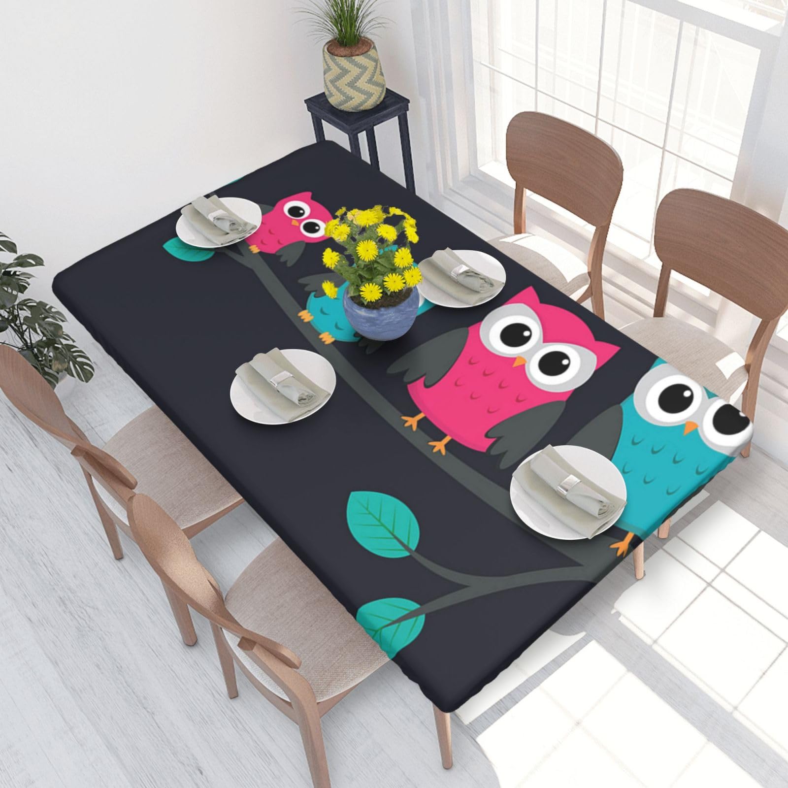BNVSADC Cute Owls Printed 4FT Tablecloth 122x76 CM Polyester Kitchen Water Resistant Table Cloth Dining Table Decoration Table Covers