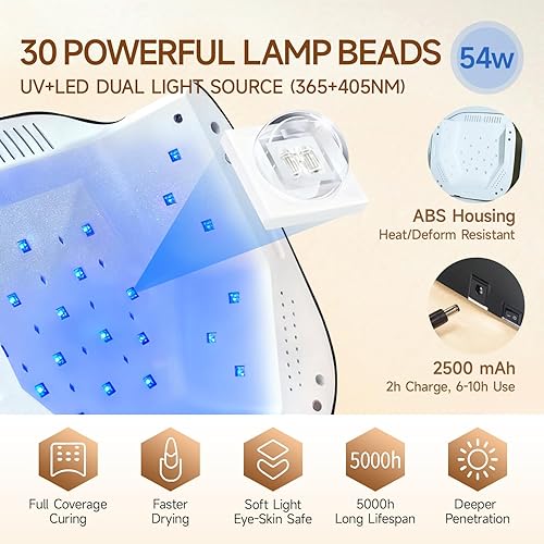 Miniatura 6 de Lámpara de uñas LED UV con guantes UV, base de espejo de metal magnético, secadora de uñas inalámbrica, luz de curado de esmalte de gel con 4