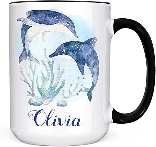 Personalized Watercolor Dolphins Name Ceramic Mug