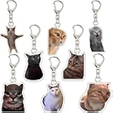 8Pcs Cat Keychain Funny Meme Keychains,Kitten Keyring Kawaii Bag Charms for Bag Backpack Handbag Purse Gag Present