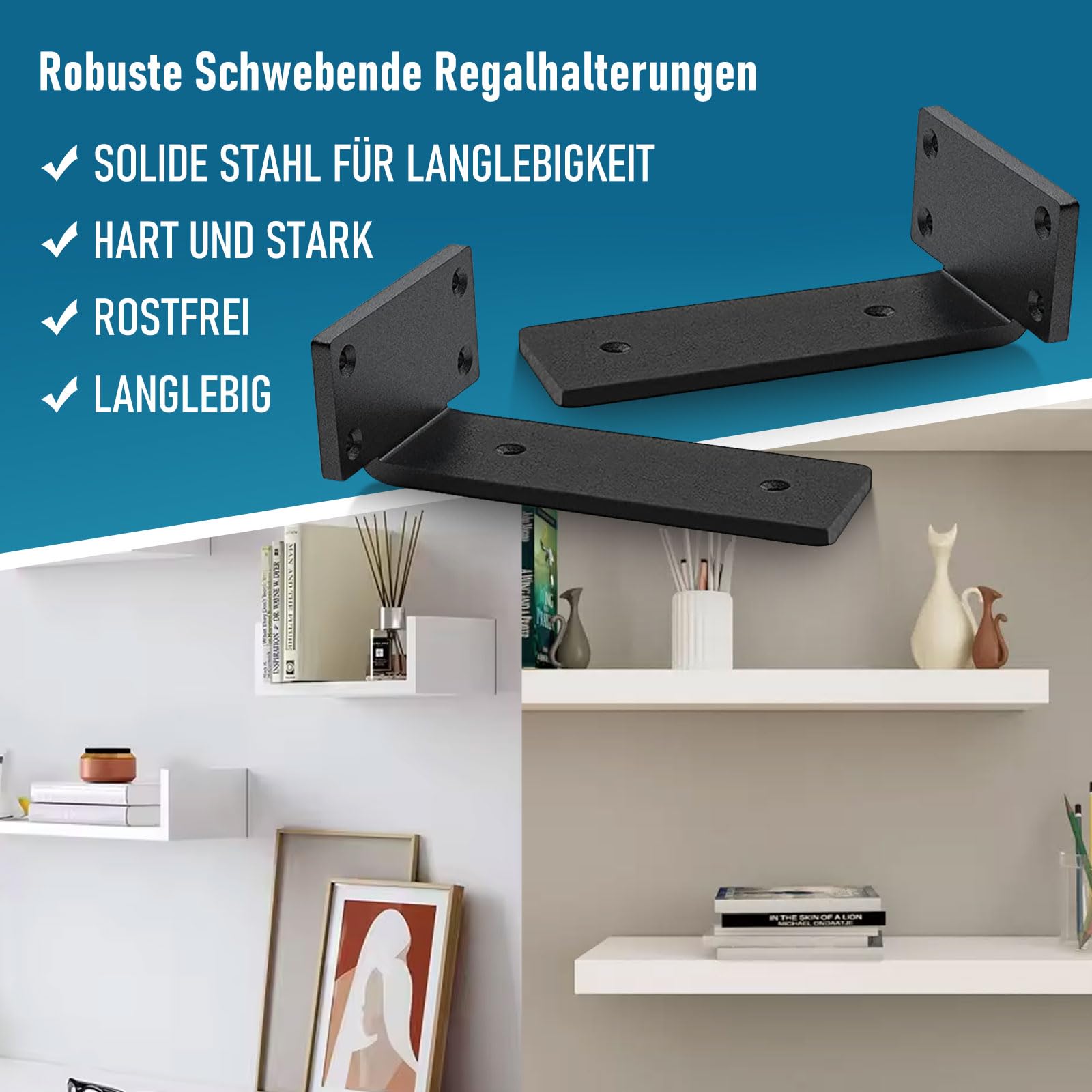 4 Stücke Regalhalterung Regalträger 15cm, Schwerlast Schwimmende Regalhalterungen, Industrielle Regal Wandhalterung, für die Wandmontage, Tragkraft 70 KG (Schwarz )