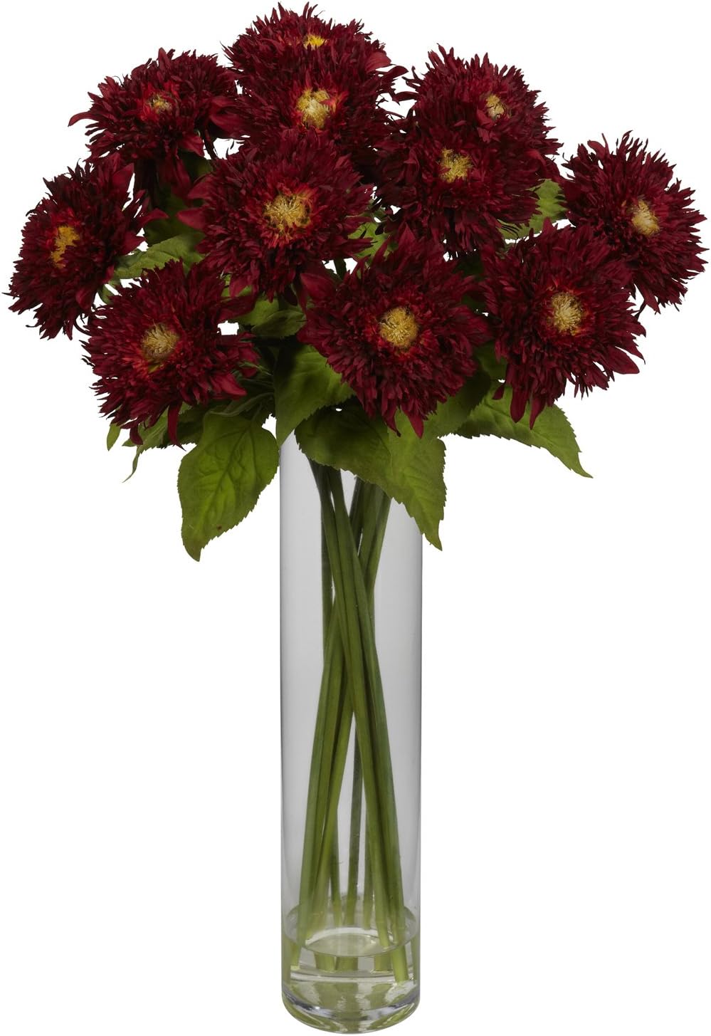 Nearly Natural 1246-RD Sunflower with Cylinder Silk Flower Arrangement, Red