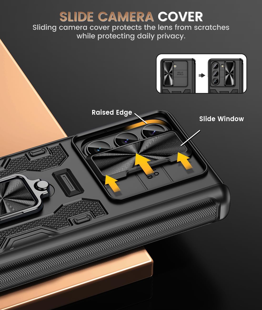 Caka for Galaxy Z Fold 5 Case, Samsung Z Fold 5 Case - Built-in Screen Protector & Slide Camera Cover & Magnetic Kickstand & Belt Holster & Hinge Protection for Samsung Galaxy Z Fold 5 5G - Black