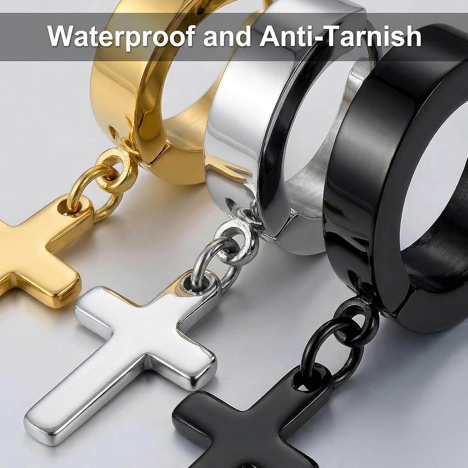 Cross Earrings Dangle Hinged Stainless Steel Hoop and Stud Fashion Ear Jewelry for Men Women Wearing Gifts for Parties
