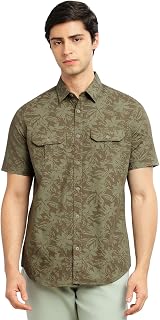 Thomas Scott Slim Fit Casual Shirt for Men | Floral Printed | Pure Cotton | Short Sleeves | Two Flap Chest Pockets Price In India