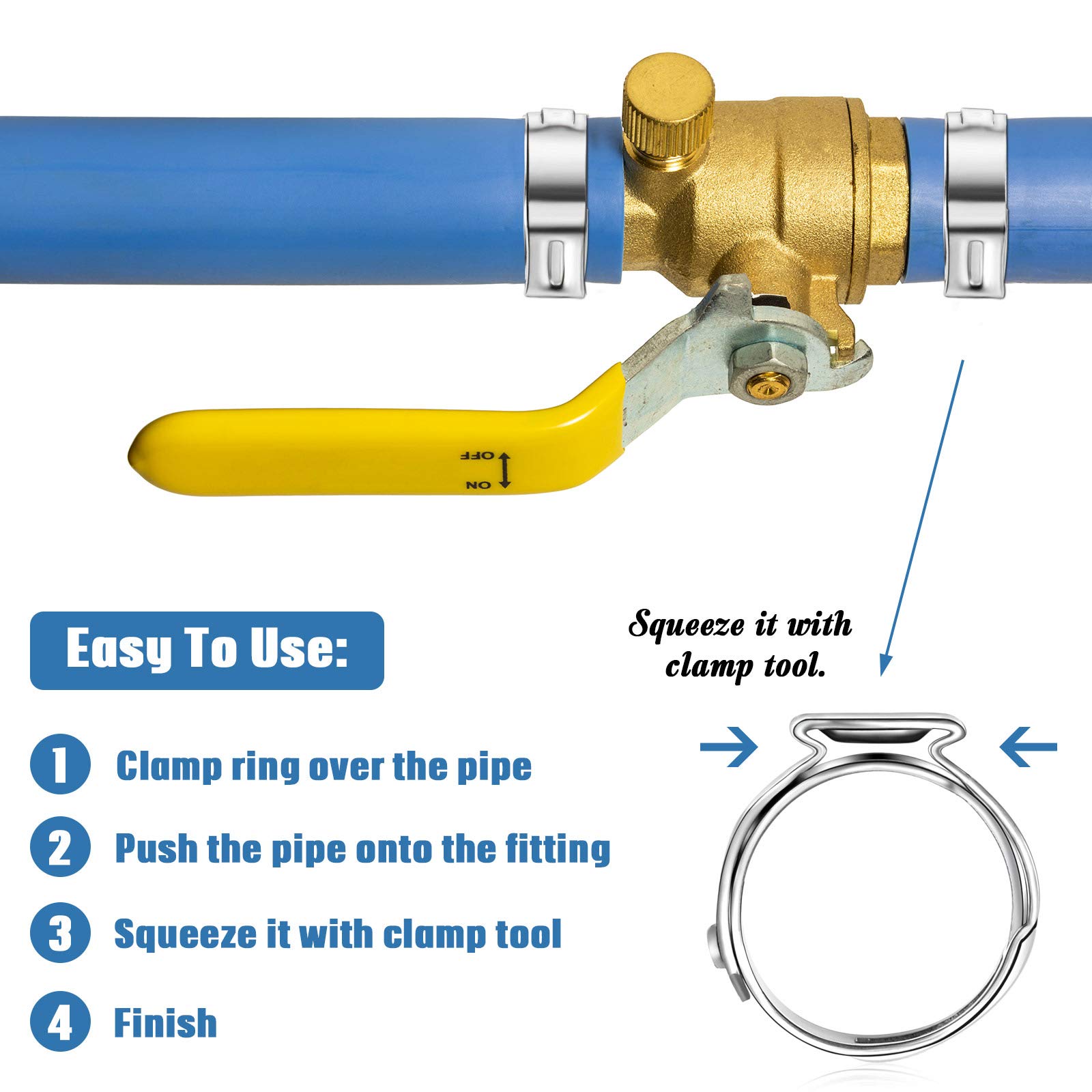 150 Pieces 1/2 Inch Pex Cinch Clamp Rings, 304 Stainless Steel Cinch
