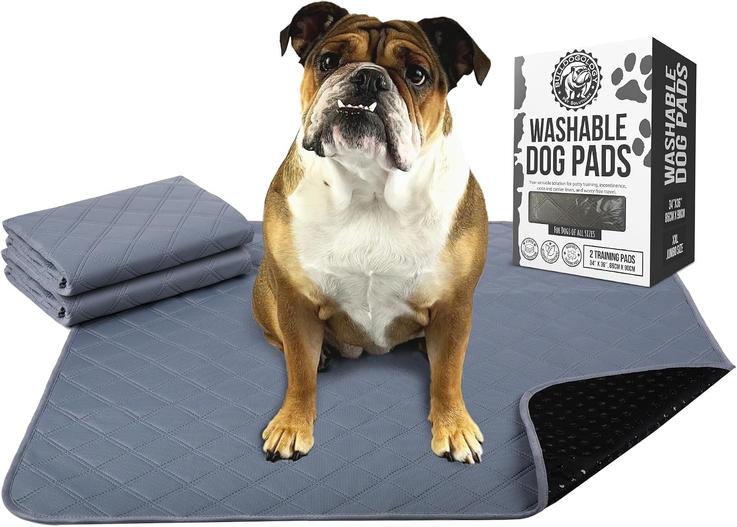 Bulldogology Premium Washable Pee Pads for Dogs, Reusable Puppy Pads, Waterproof Dog Mat, Dog Training Pads (30x36) 2-Pack