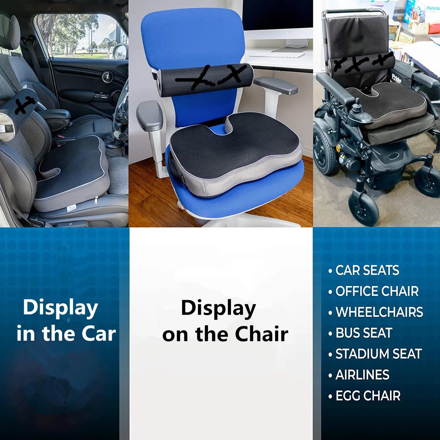 Cojín para coxis Cojín ortopédico para Asiento de Coche, Silla de Oficina cómoda para aliviar el Dolor de Espalda, ciática, coxis, Espuma viscoelástica Cojín de Asiento(Color:Black)