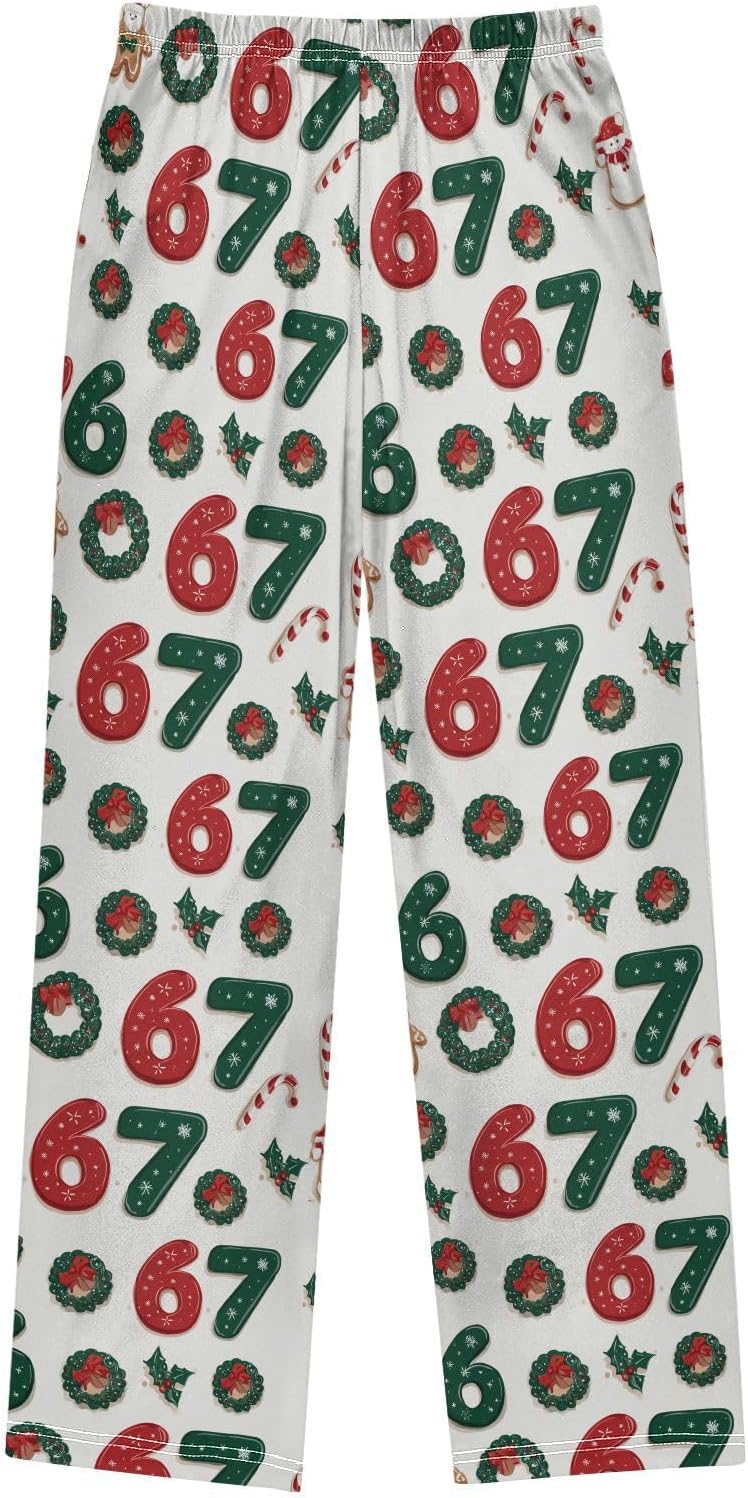 67 Christmas Numbers Pajama Pants Soft PJ Bottoms Lounge Pants for Sleepwear Sport Size 6–14 Years - Image 2