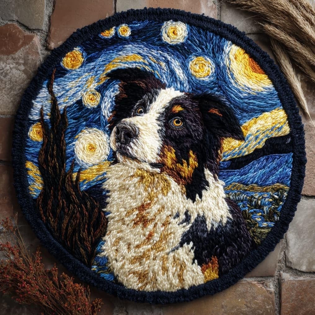 kitphoenix Round DIY Latch Hook Rug Kits Border Collie 20X20Inch (50X50Cm) Easy for Beginners Round Carpet Crochet Yarn Craft Large Rug Hook and Latch Tapestry for Home Decor