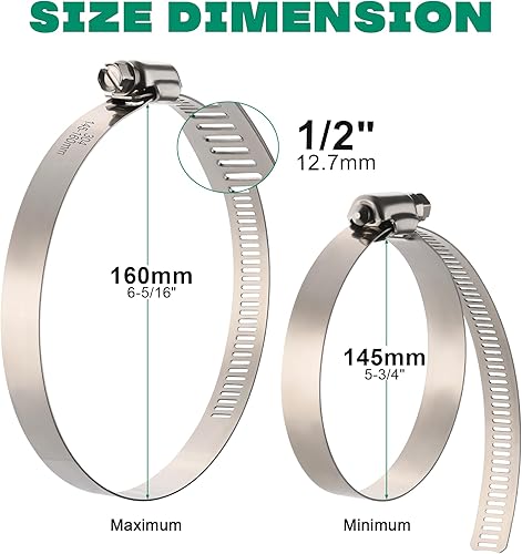Miniatura 2 de Paquete de 10 abrazaderas de manguera de 6 pulgadas, abrazaderas de manguera grandes de acero inoxidable ajustables de 5-34-6-516