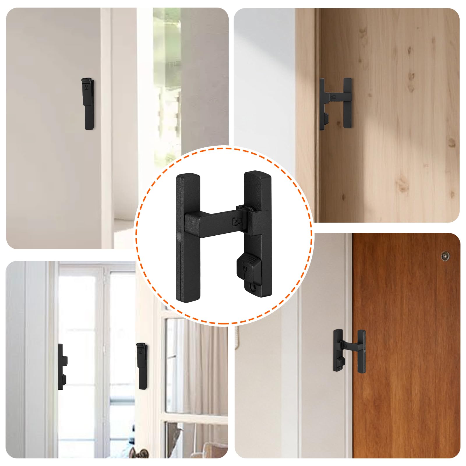 Lot de 2 loquets de porte de grange, serrure de portail à 90 degrés avec bouton de verrouillage de sécurité, loquet à rabat de sécurité en alliage de zinc noir mat pour porte coulissante
