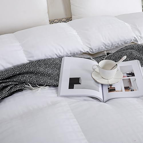 Miniatura 3 de SNOWMAN Edredón ligero de plumón de ganso 93% tamaño King, relleno de edredón esponjoso de calidez media, carcasa de 100% algodón egipcio, potencia