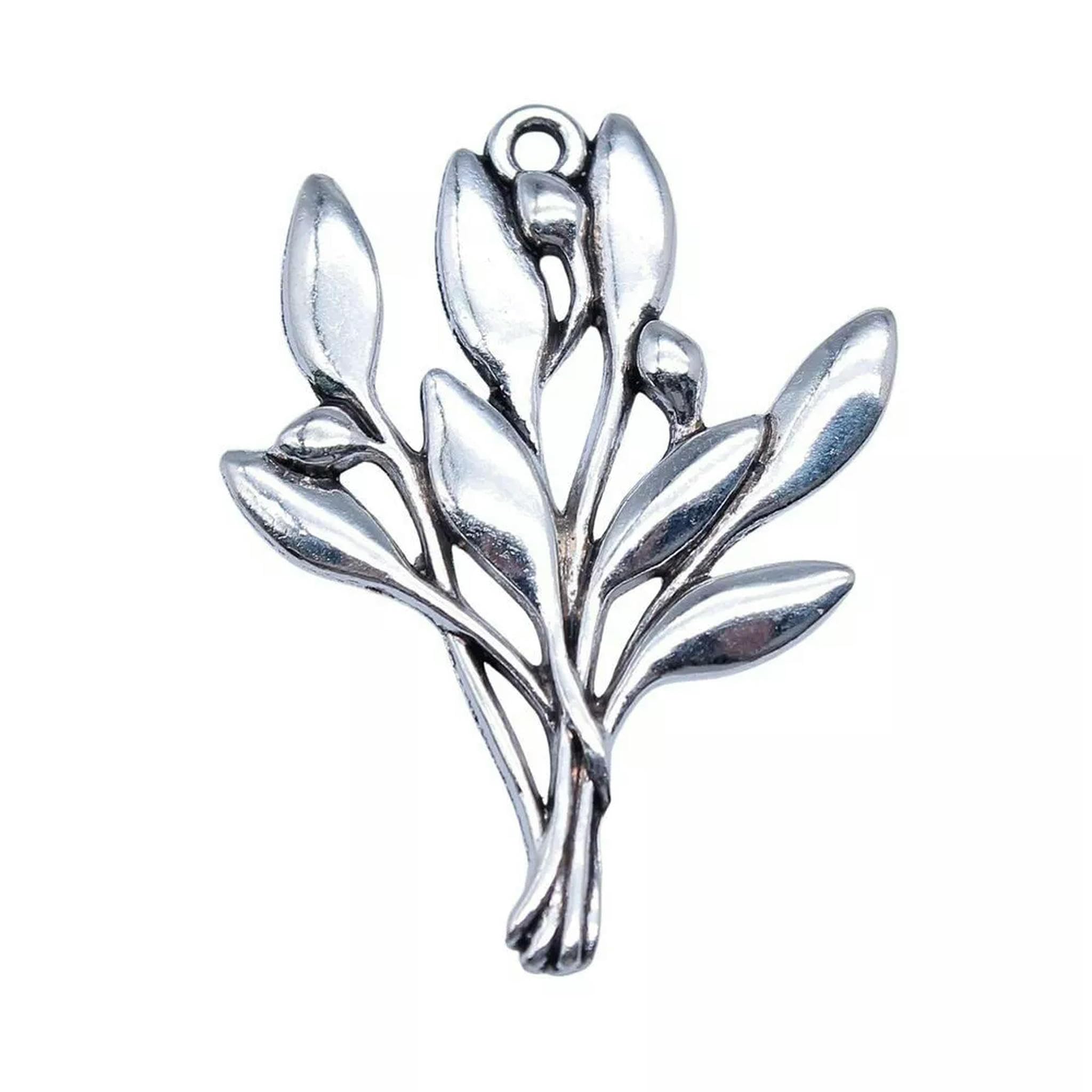 60 Pezzi Ciondolo in Argento Antico a Forma di Ramo d'ulivo 40x30 mm B16878