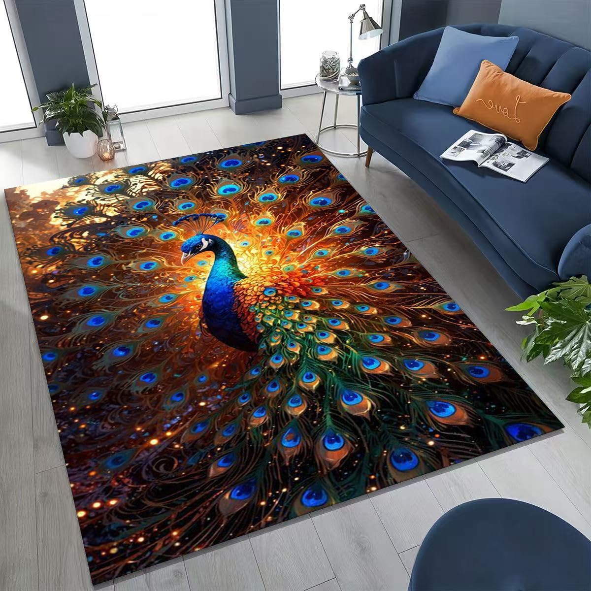 Tapis de chambre à coucher motif paon pour créer une ambiance chaleureuse