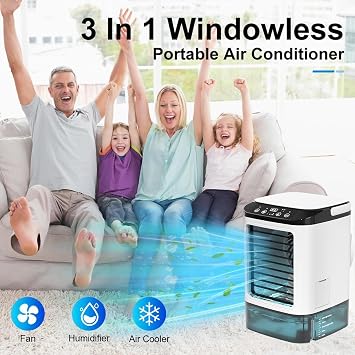 With Ice Box Evaporative Air Cooler, Ice Fan Air Cooler with 900ML Water Tank AC Portable Air Conditioner for Room Portable AC for Car