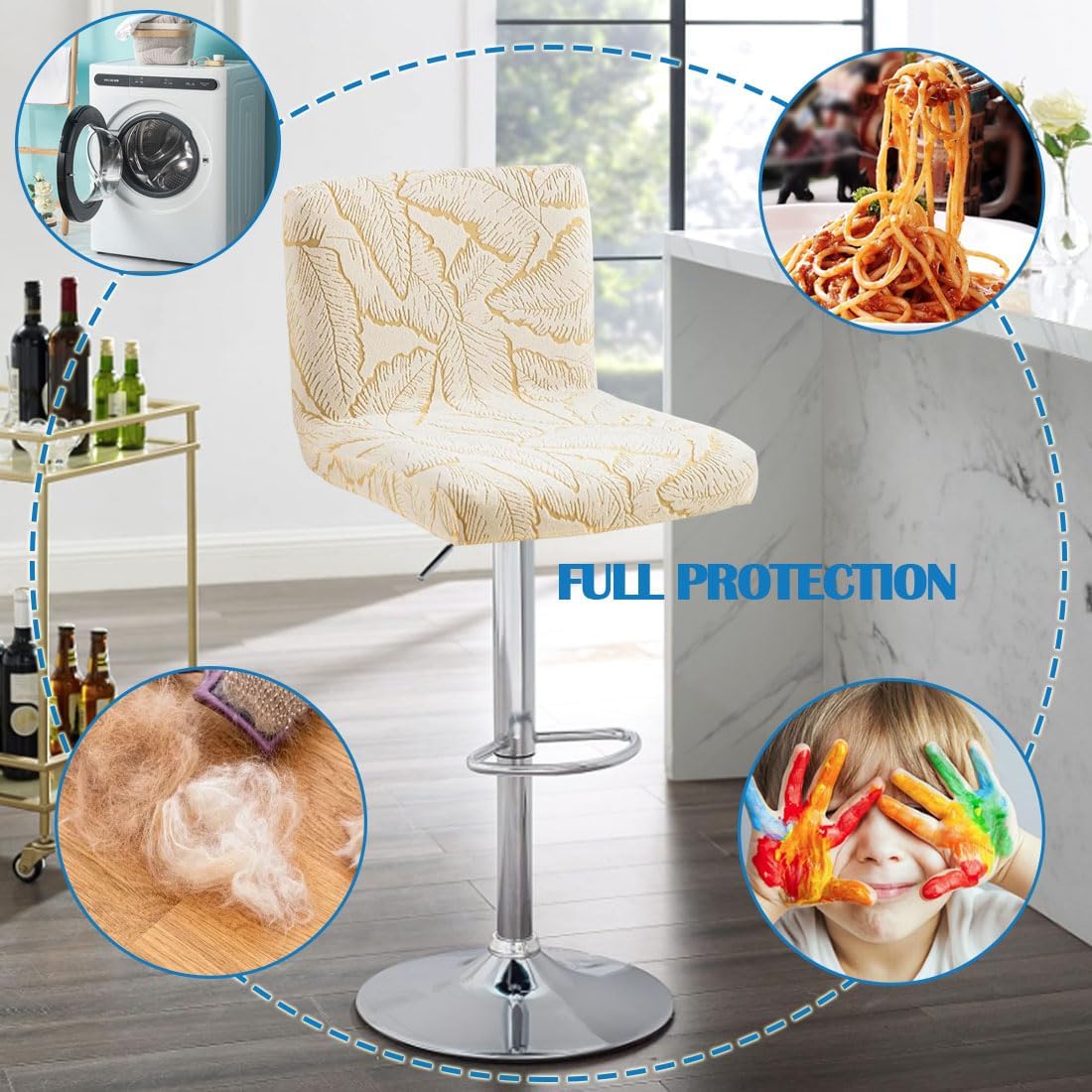 Waterproof Bar Stool Covers with Backs 4 Pack Stretch Bar Stool Chair Covers Counter Height Bar Stools Slipcover Washable Swivel Bar Chair Covers for Kitchen Dining Room Beige
