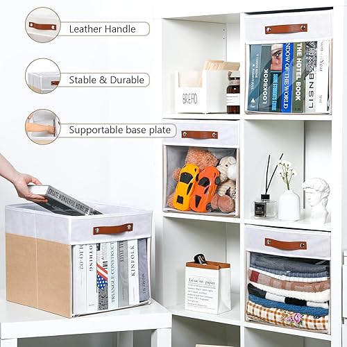 Vista 60 de HNZIGE Juego de 4 canastas de almacenamiento de tela, 12 x 12 pulgadas, juego de 4, canastas decorativas para organizar con asas, cubos cuadrados