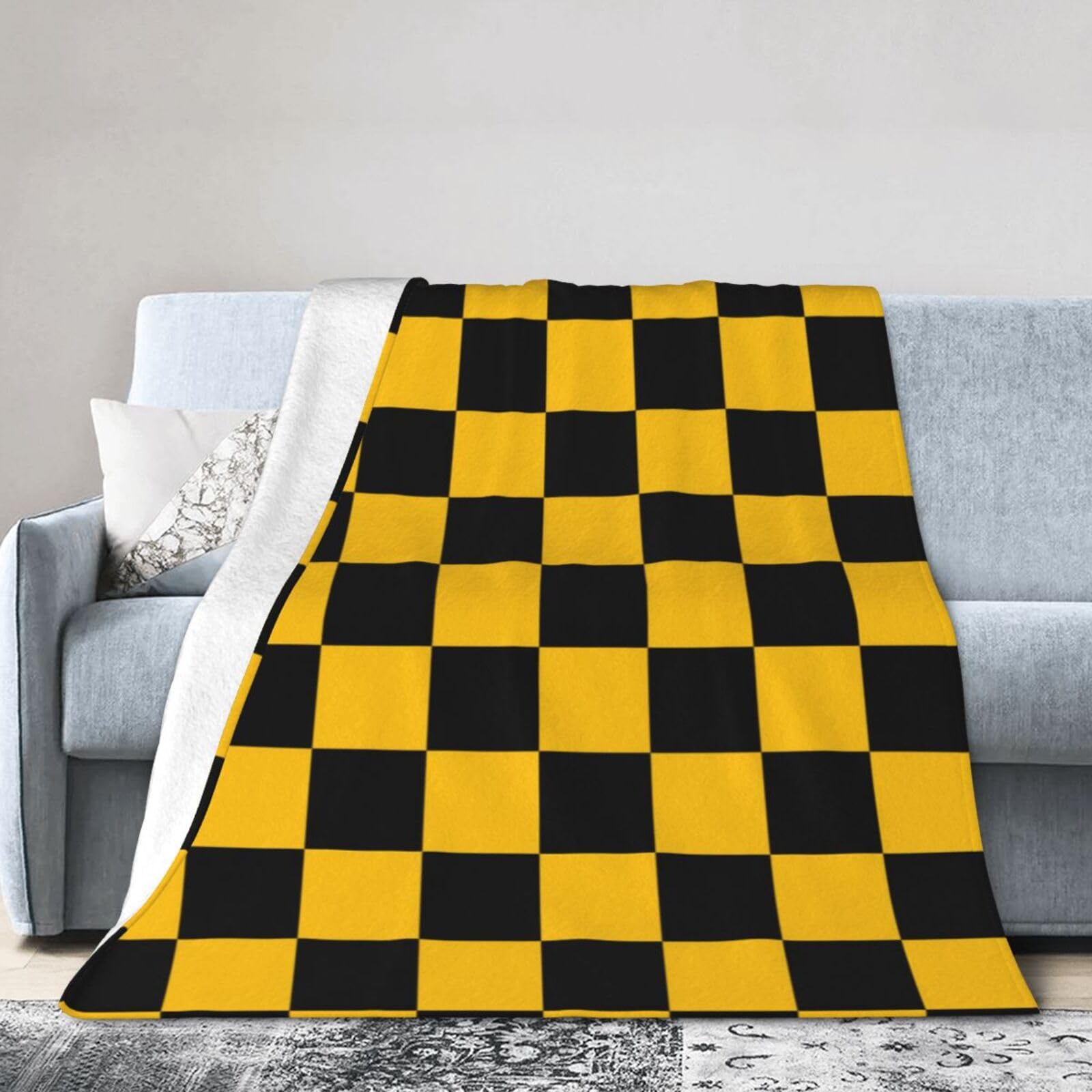 Noble Ren Yellow Black Checkerboard Ultra-Soft Micro Fleece Blanket Winter Warm Soft Lannel Fleece Throw Blanket For Couch Sofa Bed 40"X30"