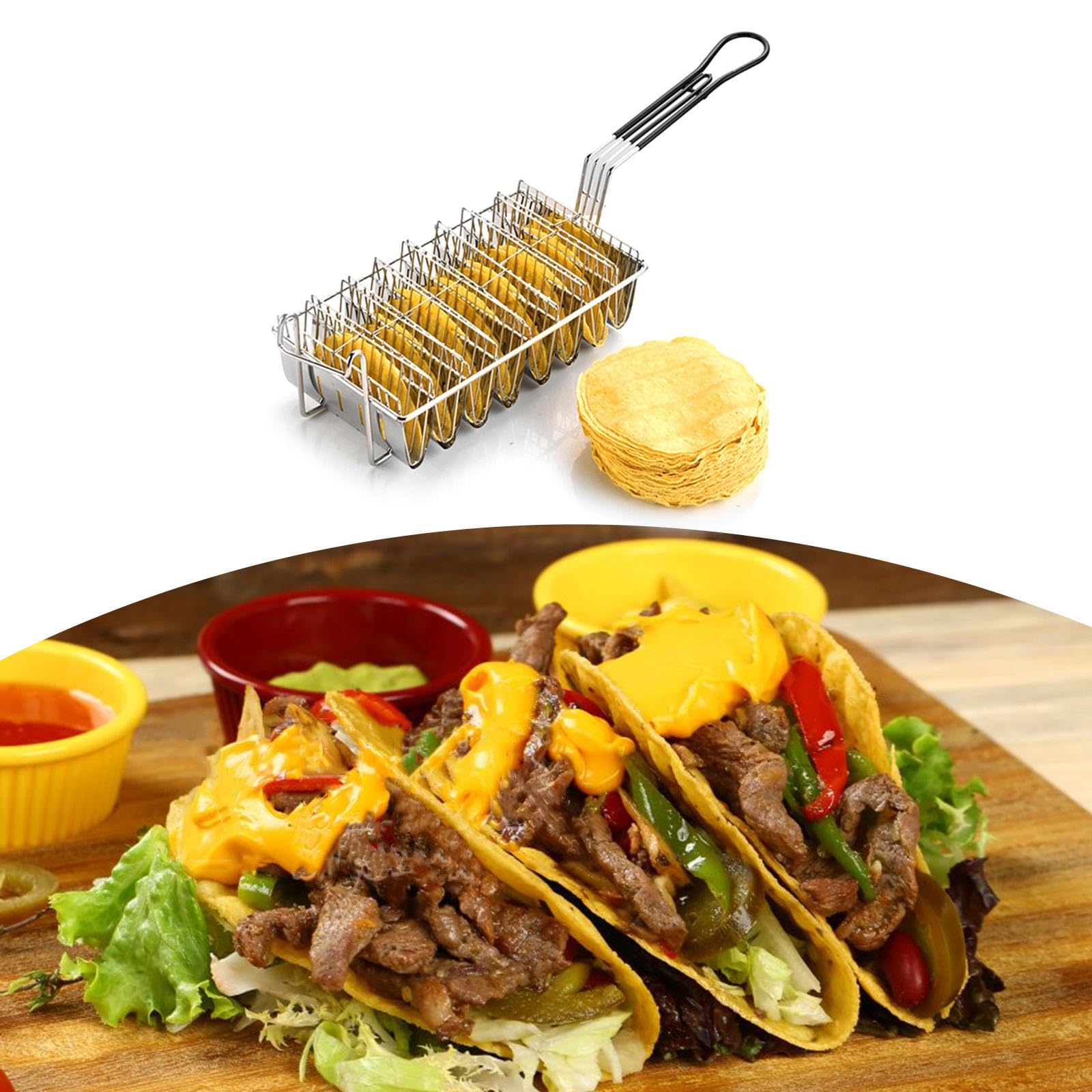 Baoblaze Taco Basket Taco Shell Fryer, Supporto per Friggere, Cestello per Friggere con Impugnatura per Friggitrice, Cestello Porta Taco, Cestello per Friggere, 8 scomparti