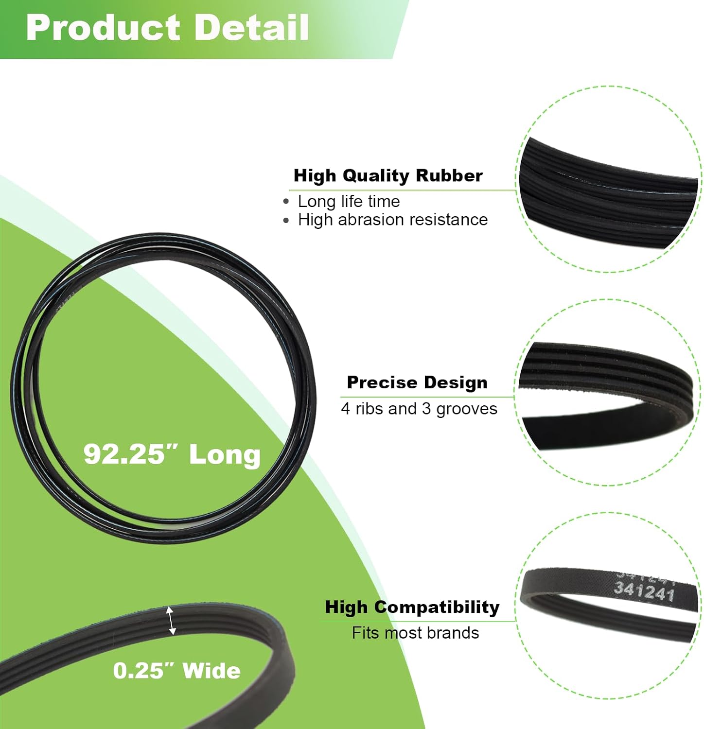 Dryer Belt Compatible with Whirlpool Kenmore WED4815EW1 WED5000DW2 WED4800BQ1 LER4634JQ0 LER4634JQ1 WED4950HW0 WED49STBW1 WED5300SQ Dryer Drum Replacement Belt, 2 Pack