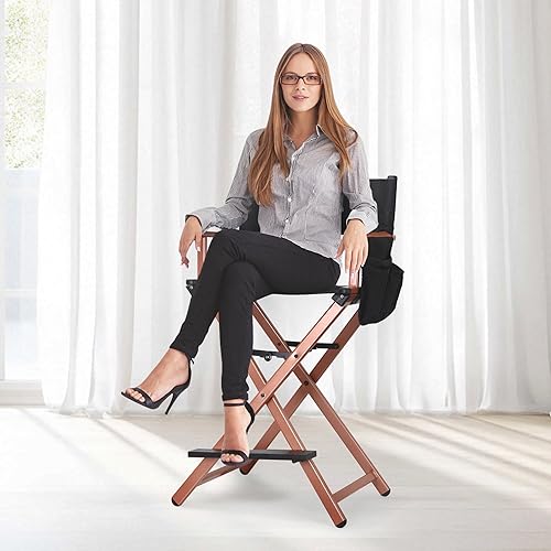 Miniatura 2 de Silla de directores de 30 pulgadas de altura, silla plegable de maquillaje, con cubierta de lona de repuesto, reposapiés portátil, soporta 250