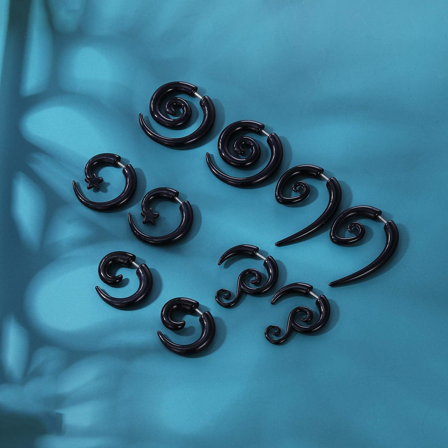 16g 優雅なトライバルスパイラルフェイクゲージアクリルイヤーテーパーフェイクプラグホーンスタッドイヤリング, アクリル ステンレス
