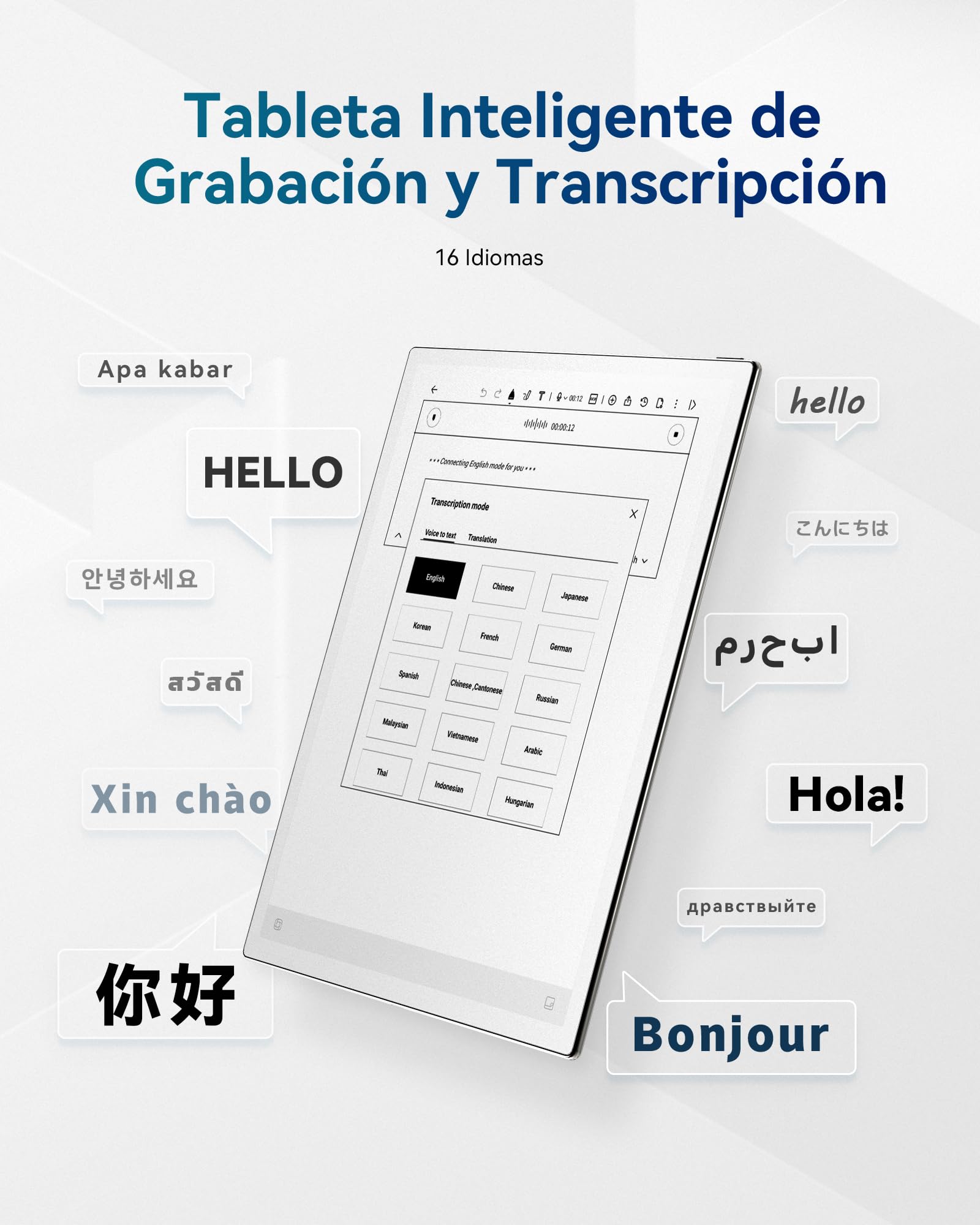 iflytek AINOTE 2 10.65" Tablet de Papel Toma de Notas con IA para Reuniones Delgado de 4.2 mm Cuaderno Digital con Voz a Texto Transcripción en 16 Idiomas Escritura Manual a Texto (Lápiz Incluido)