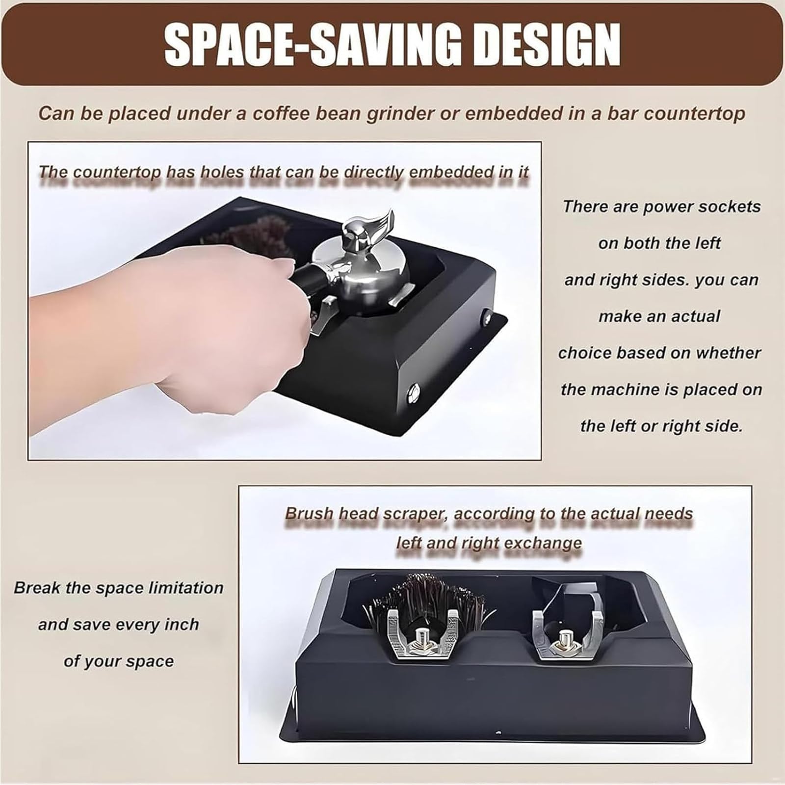 Limpiador eléctrico de portafiltros de café de 58 mm para máquinas Espresso, 300 RPM, con 2 raspadores y Cabezal de Cepillo; Limpiador Desmontable para Uso doméstico y Comercial.